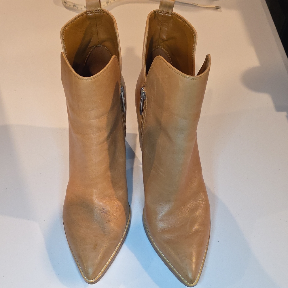 Nine West Tan Pointed-Toe Leather Ankle Boots